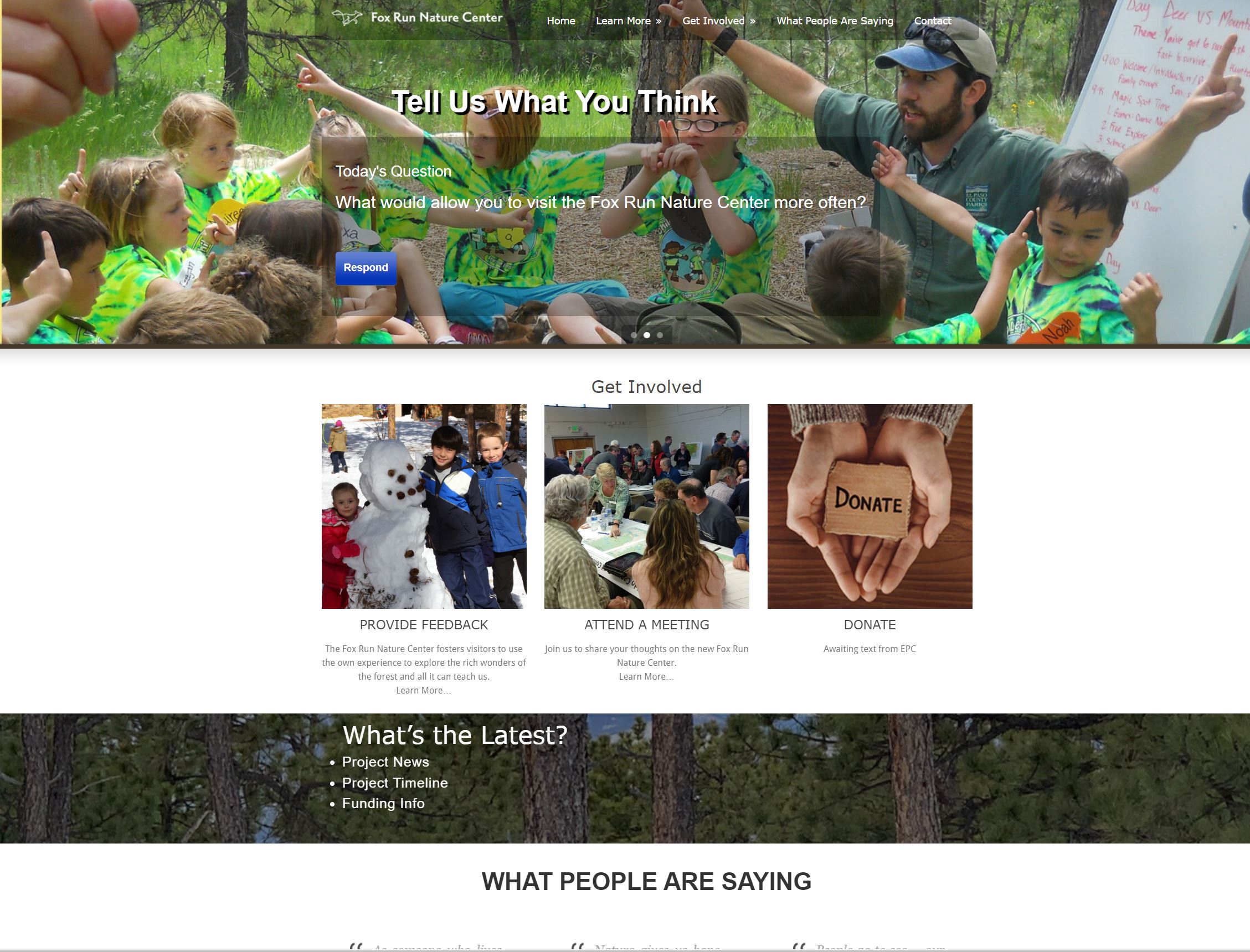 Home page for the Fox Run Nature Center web site