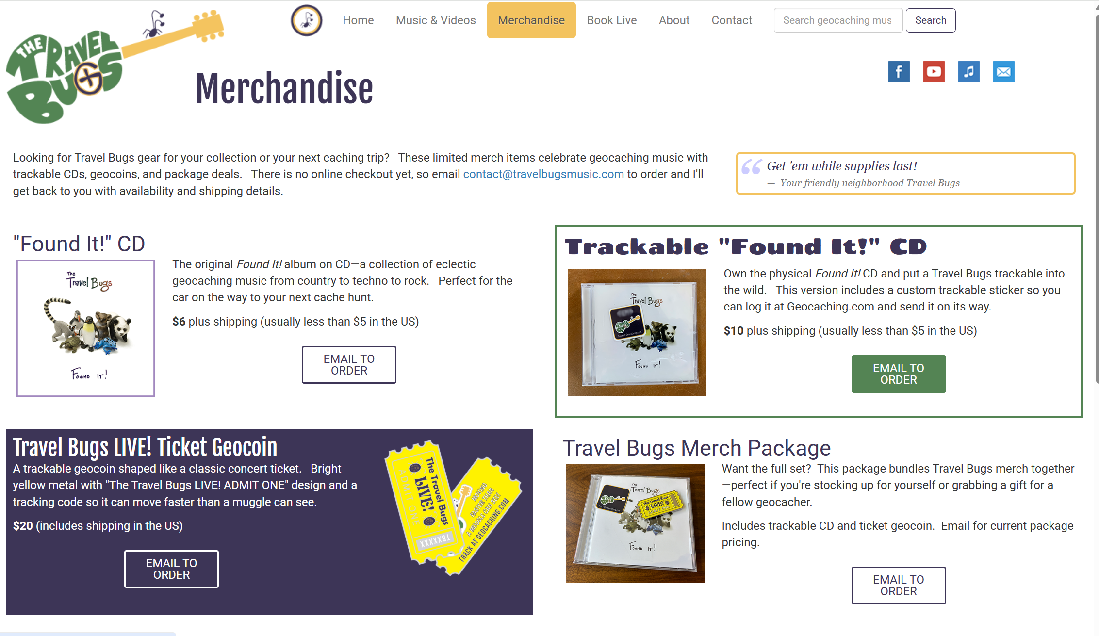 Travel Bugs Music Merchandise Page